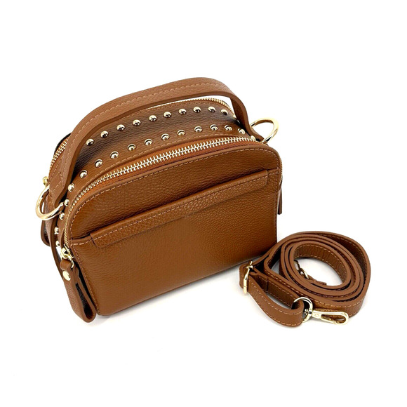 Leather Top Handle Small Handbag Brown Pebbled Satchel Convertible Strap Box Top - Picture 1 of 9
